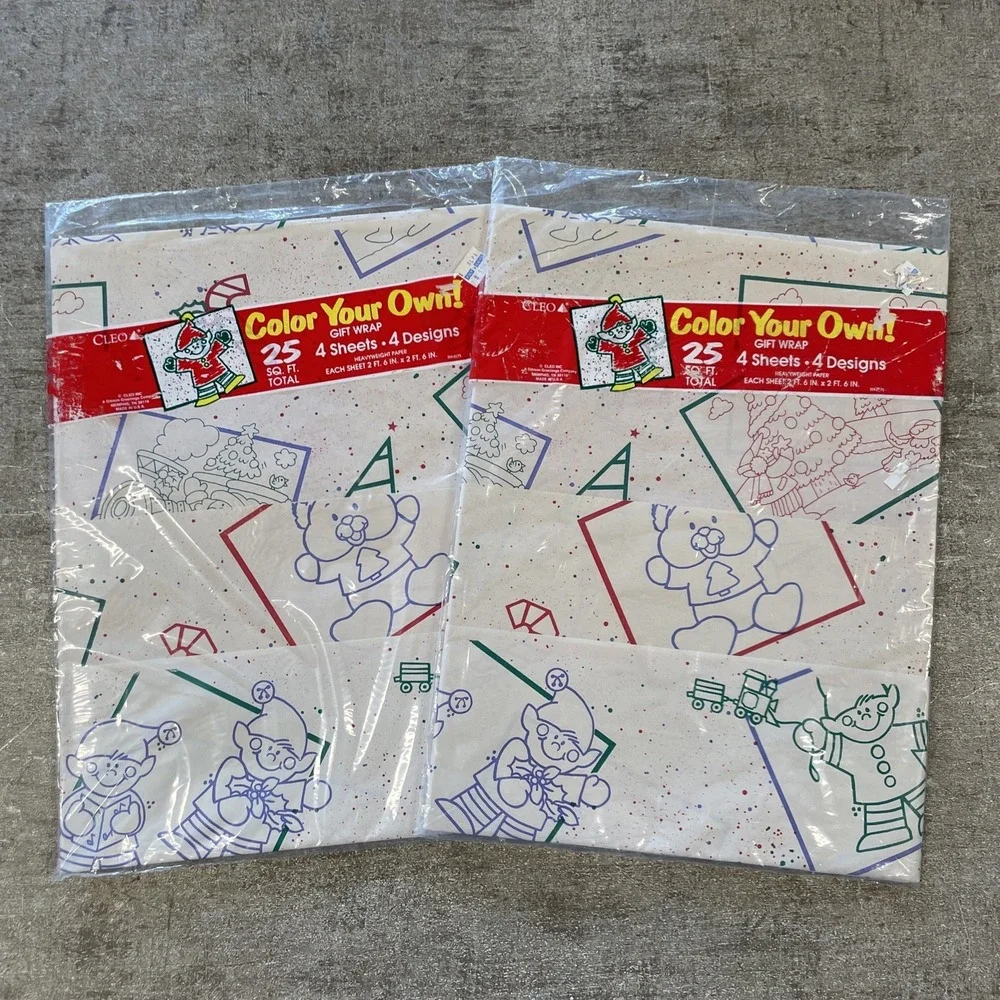 Vintage Cleo Christmas Color Your Own Wrapping Paper Holiday Gift Wrap NEW
